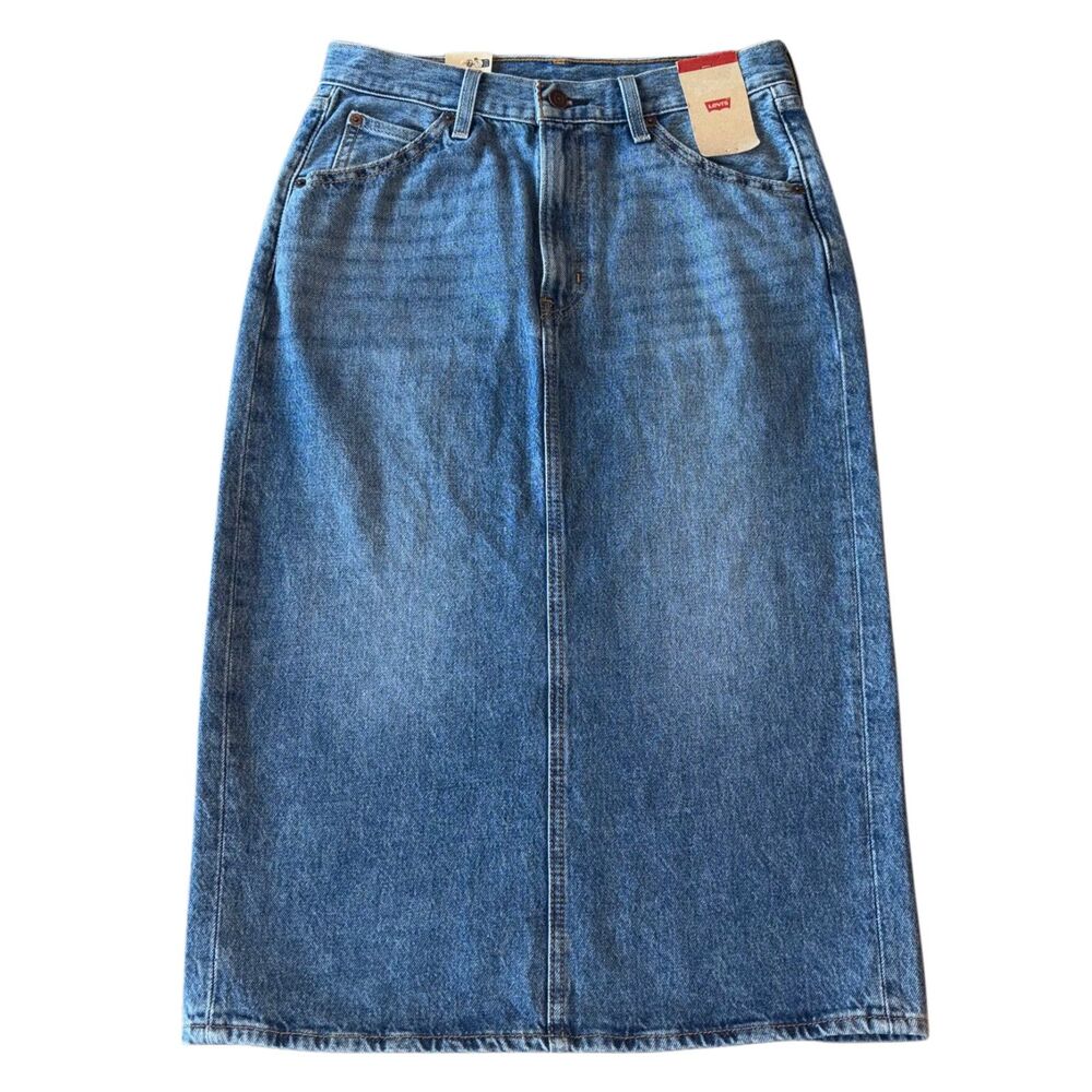Levi's Denim Skirt Size 28 High-Rise Back Slit Skirt Medium Wash Blue Jean NWT